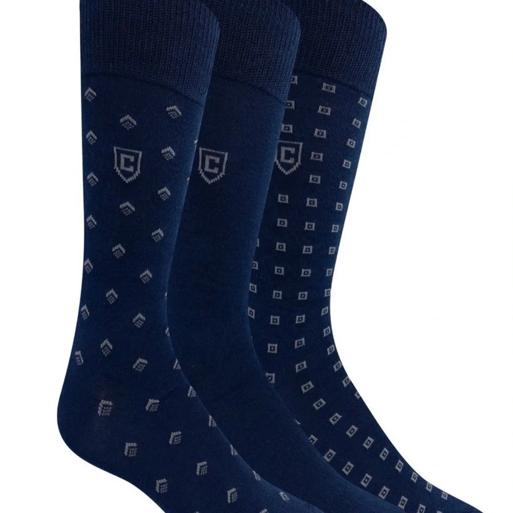 3 Chaps Classic Dress Argyle, Diamond, & Dot Crew Socks 3-Pair Pack Blue
